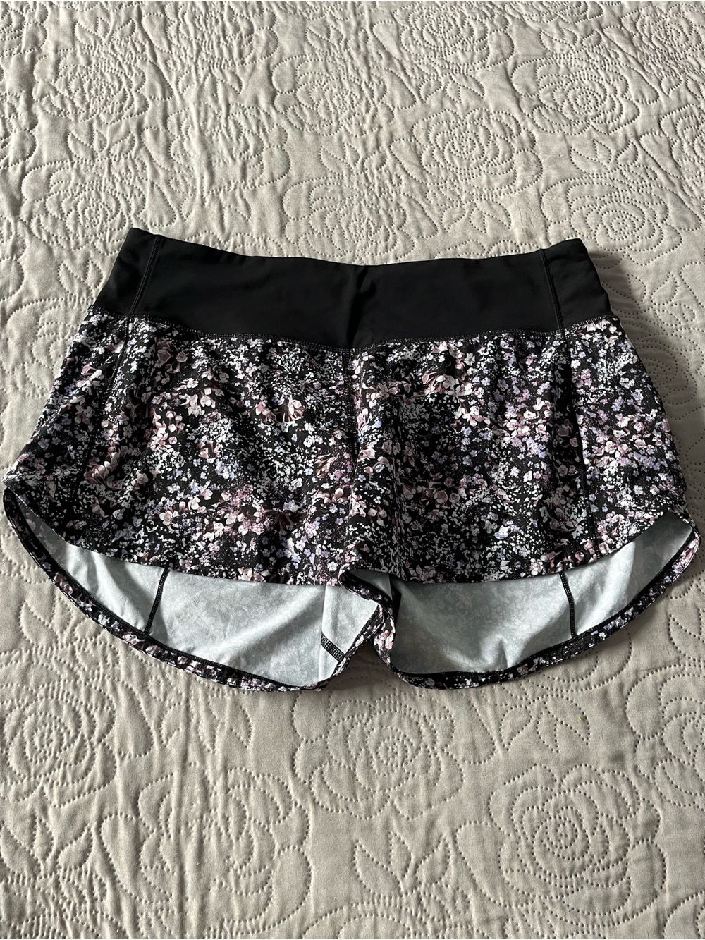 lululemon athletica Black Floral Athletic Shorts with Pink Accents